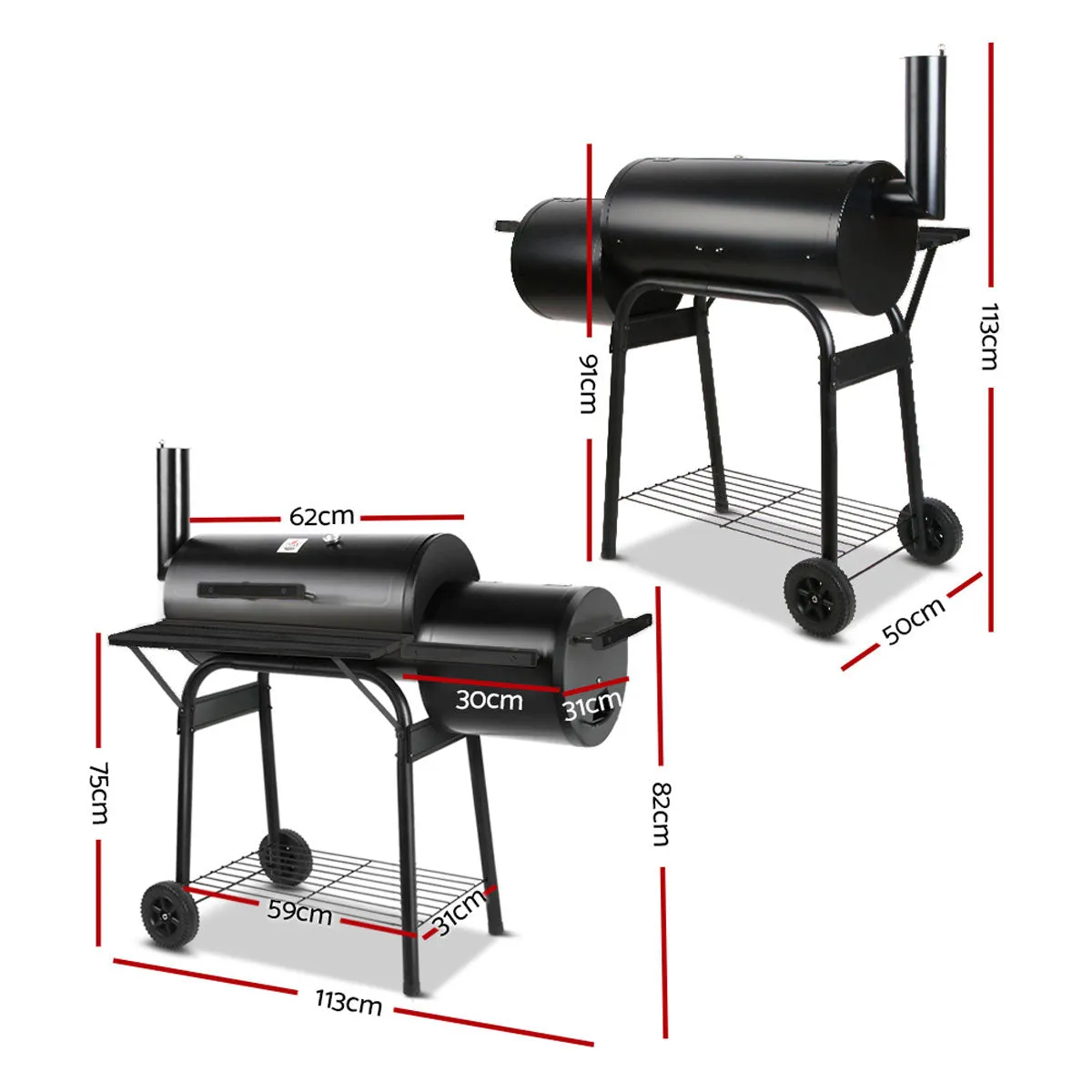2-in-1 BBQ Smoker & Charcoal Grill | Portable Offset Outdoor Barbecue Roaster
