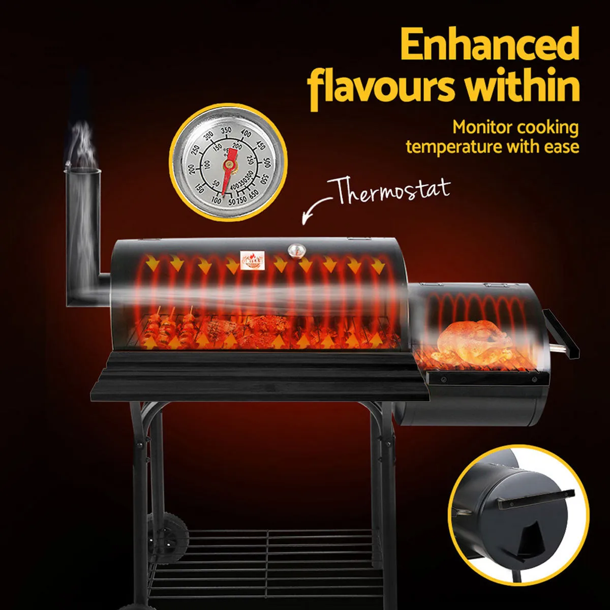 2-in-1 BBQ Smoker & Charcoal Grill | Portable Offset Outdoor Barbecue Roaster