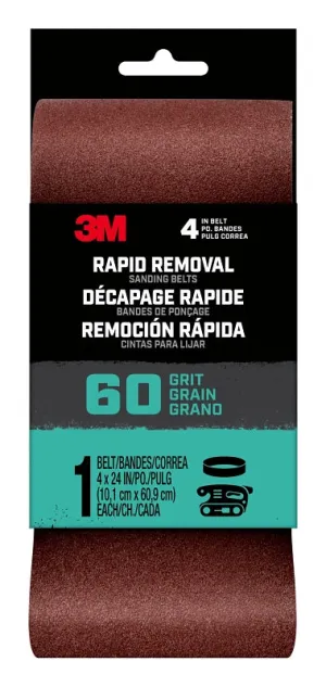 3M 27392 Sanding Belt, 3 in W, 24 in L, 60 Grit, Aluminum Oxide Abrasive :EA: QUANTITY: 1