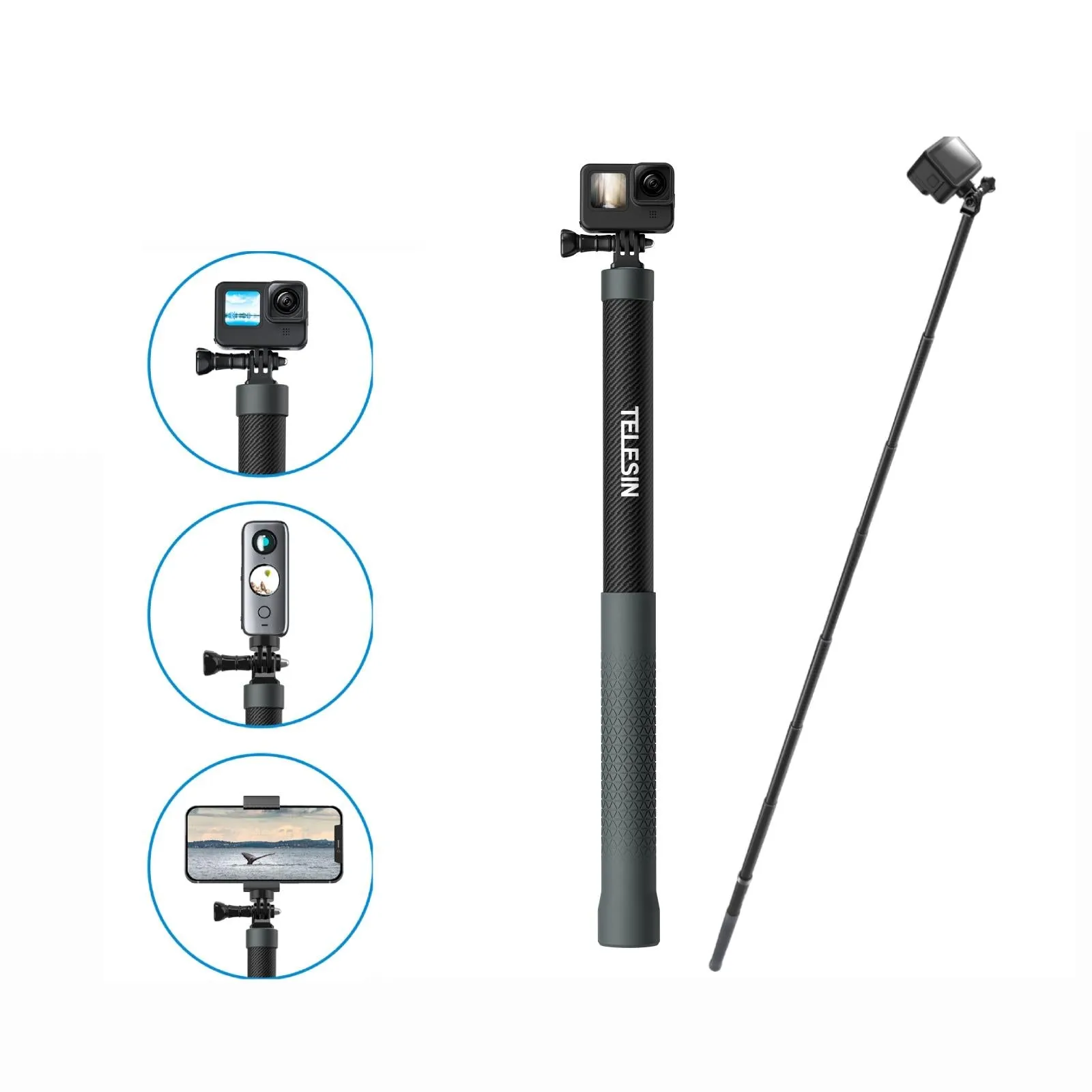 3M Carbon Fiber Selfie Stick Monopod for Action Cameras | 1/4 Screw