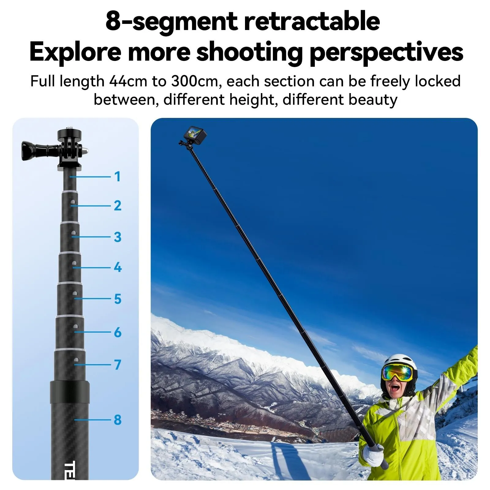 3M Carbon Fiber Selfie Stick Monopod for Action Cameras | 1/4 Screw