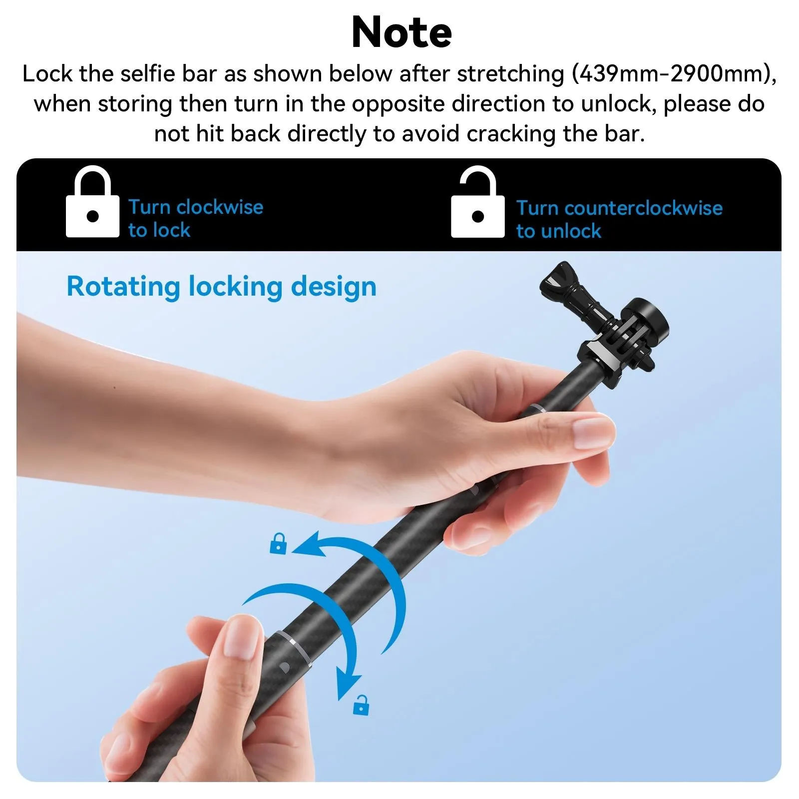 3M Carbon Fiber Selfie Stick Monopod for Action Cameras | 1/4 Screw