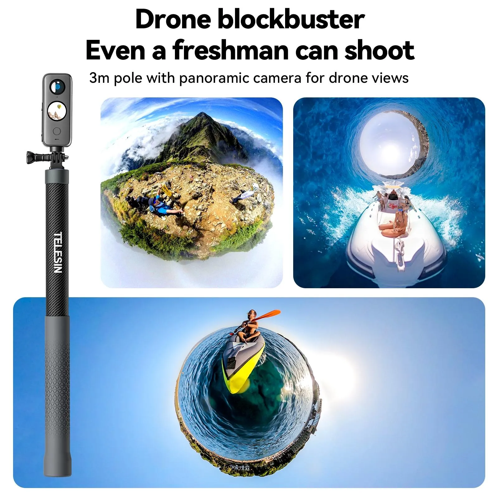 3M Carbon Fiber Selfie Stick Monopod for Action Cameras | 1/4 Screw