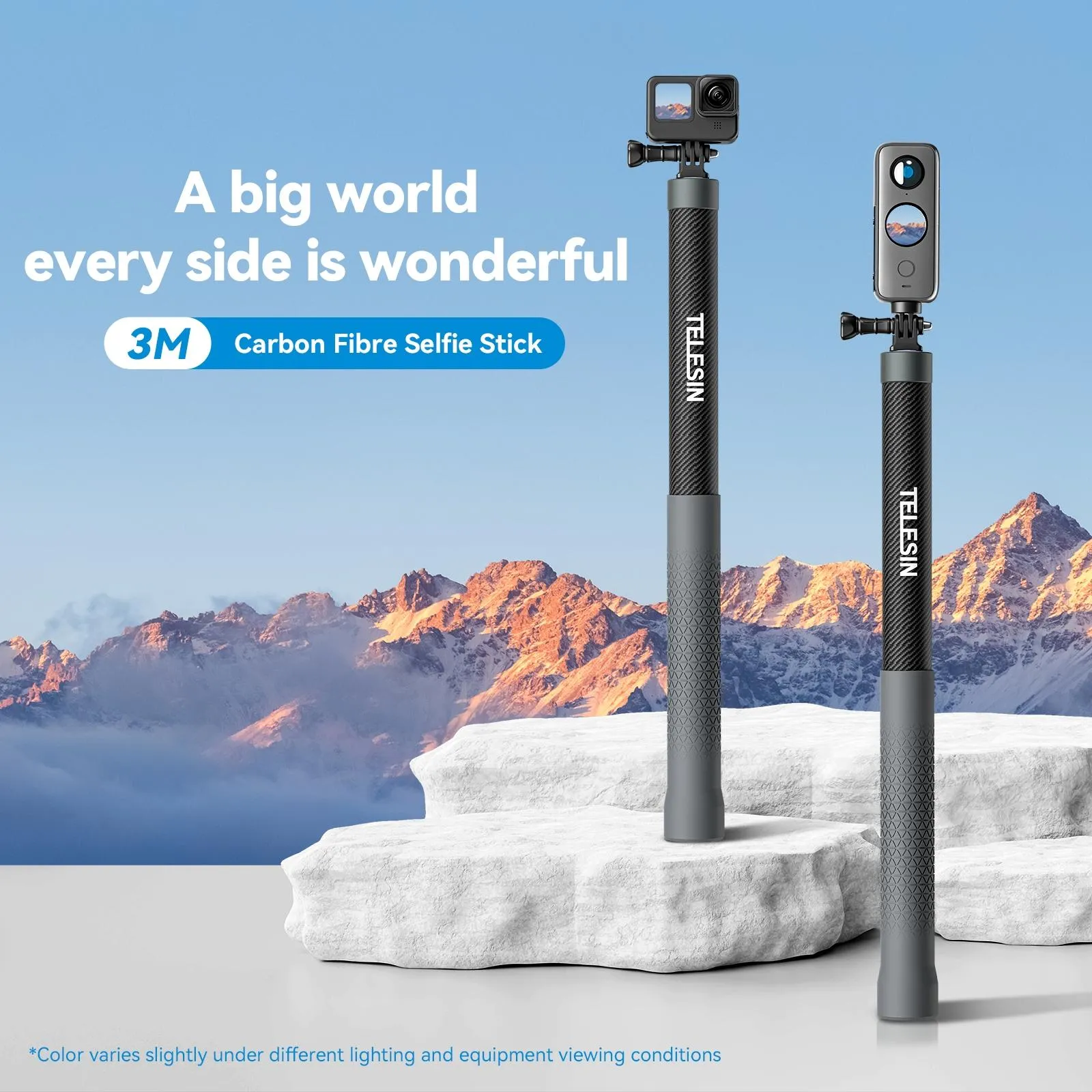 3M Carbon Fiber Selfie Stick Monopod for Action Cameras | 1/4 Screw