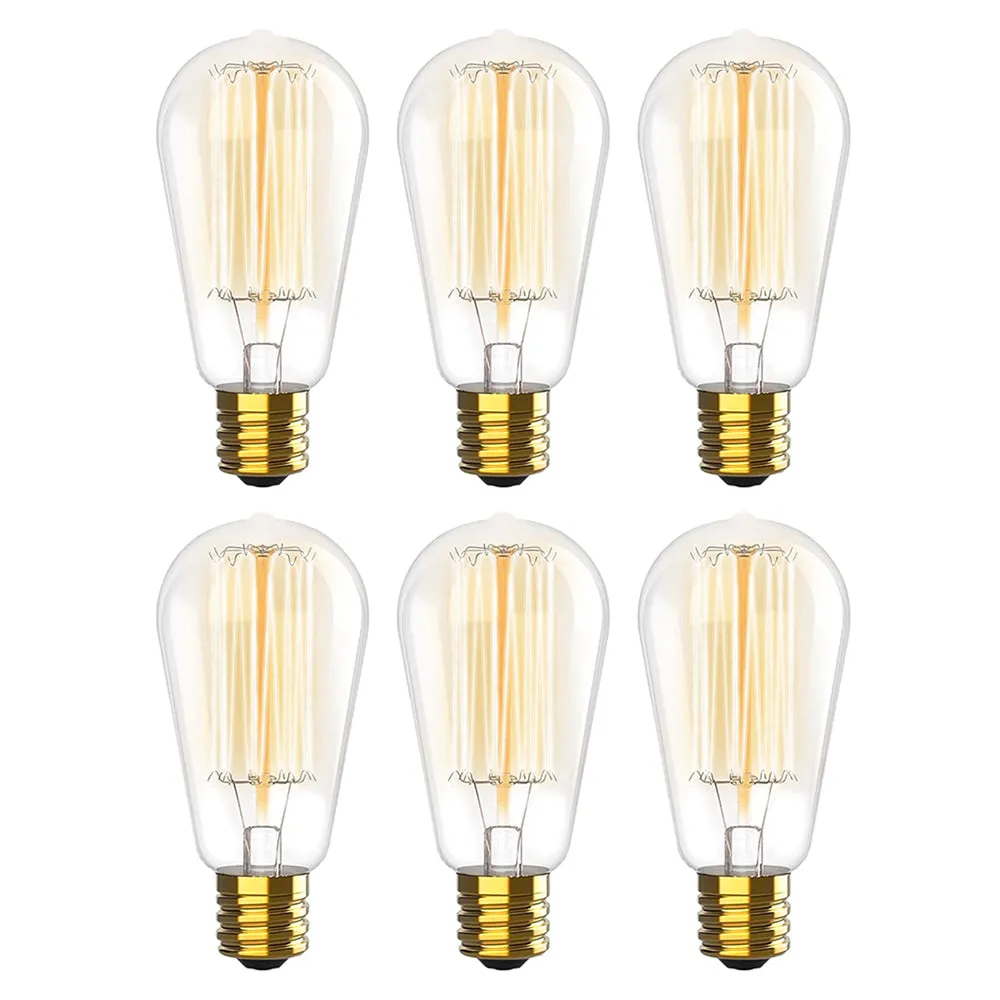 6 Filament Bulbs 40 Watt Dimmable 2700K Warm White Vintage Edison Light Bulb E26