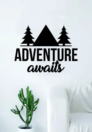 Adventure Awaits v7 Quote Wall Decal Sticker Bedroom Living Room Art Vinyl Beautiful Inspirational Travel Mountains Trees Wanderlust