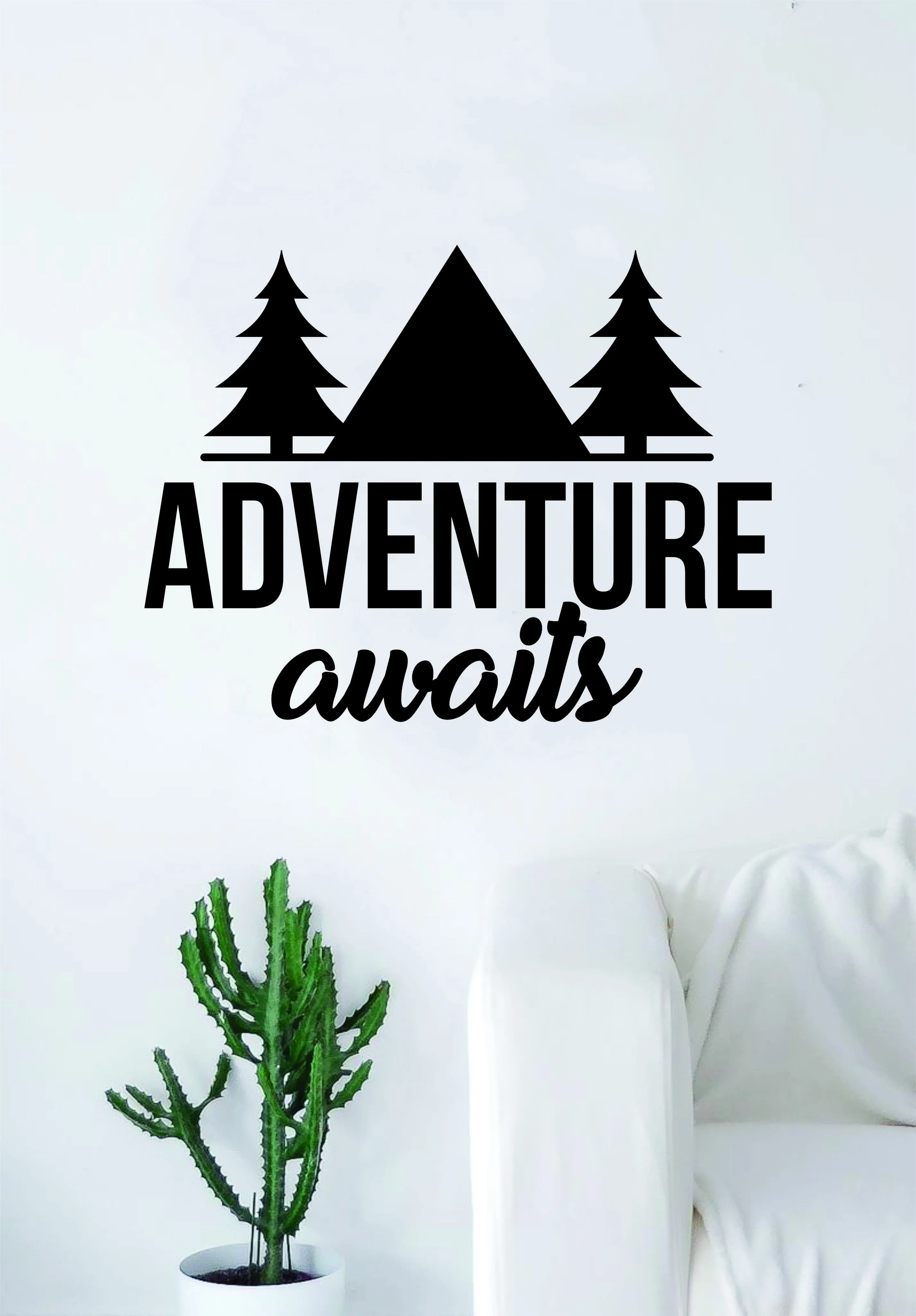 Adventure Awaits v7 Quote Wall Decal Sticker Bedroom Living Room Art Vinyl Beautiful Inspirational Travel Mountains Trees Wanderlust