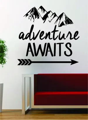 Adventure Awaits Version 2 Mountains Arrow Design Decal Sticker Wall Vinyl Art Decor Travel