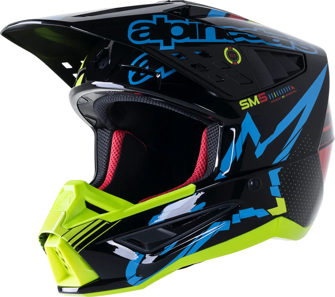 ALPINESTARS SM5 Helmet - Action - Gloss Black/Blue/Fluo Yellow - Large 8306122-1757-LG