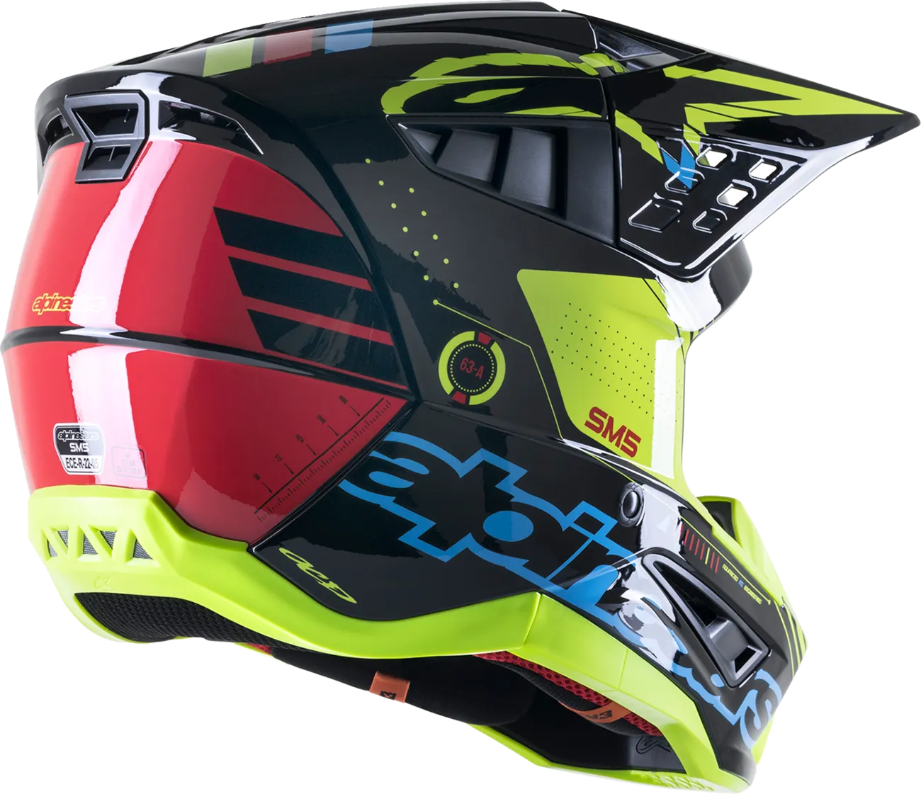 ALPINESTARS SM5 Helmet - Action - Gloss Black/Blue/Fluo Yellow - Large 8306122-1757-LG
