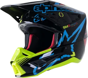 ALPINESTARS SM5 Helmet - Action - Gloss Black/Blue/Fluo Yellow - Medium 8306122-1757-MD