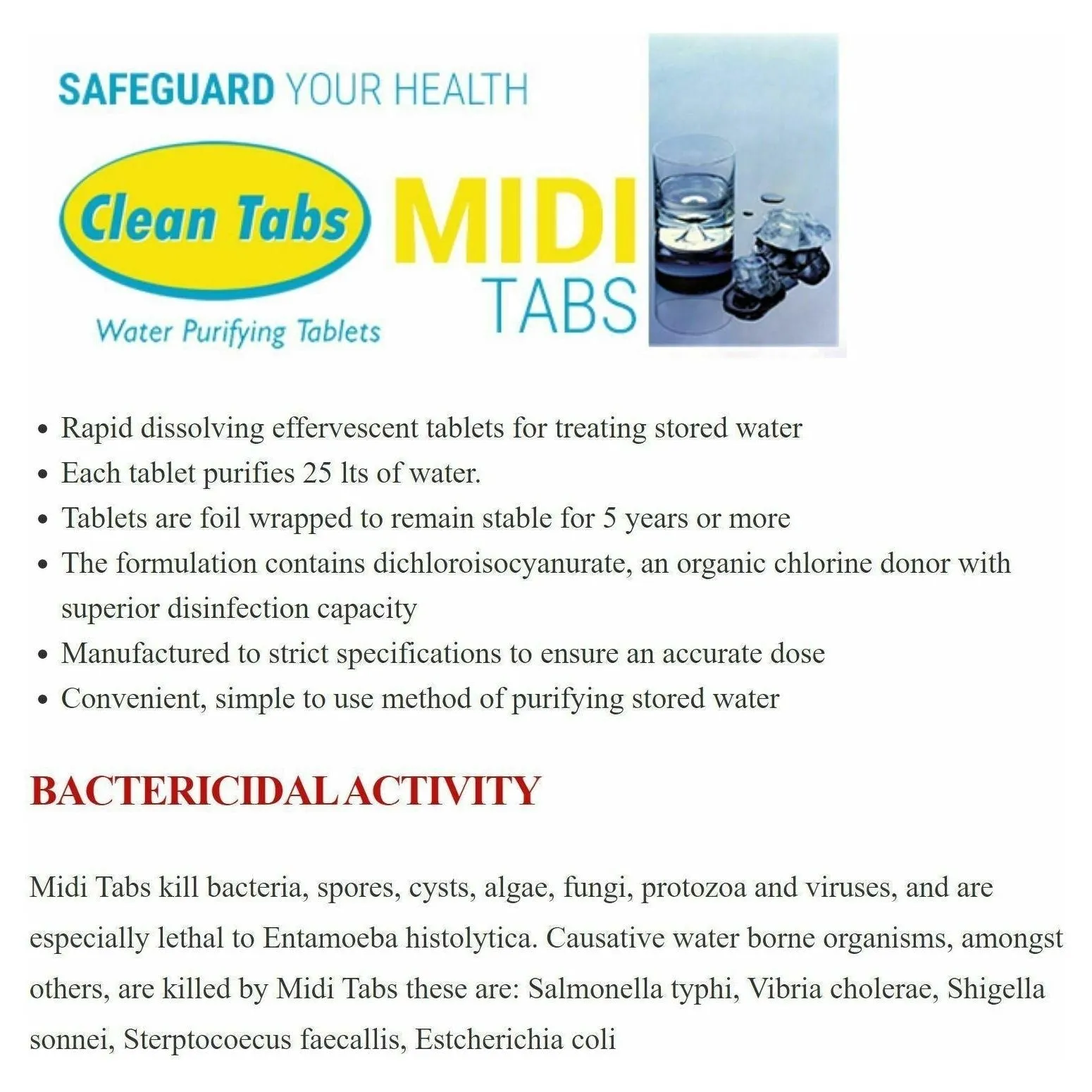 Aqua Midi Tabs Water Purification Sterilising Drinking Water 64 tablets Aquatabs