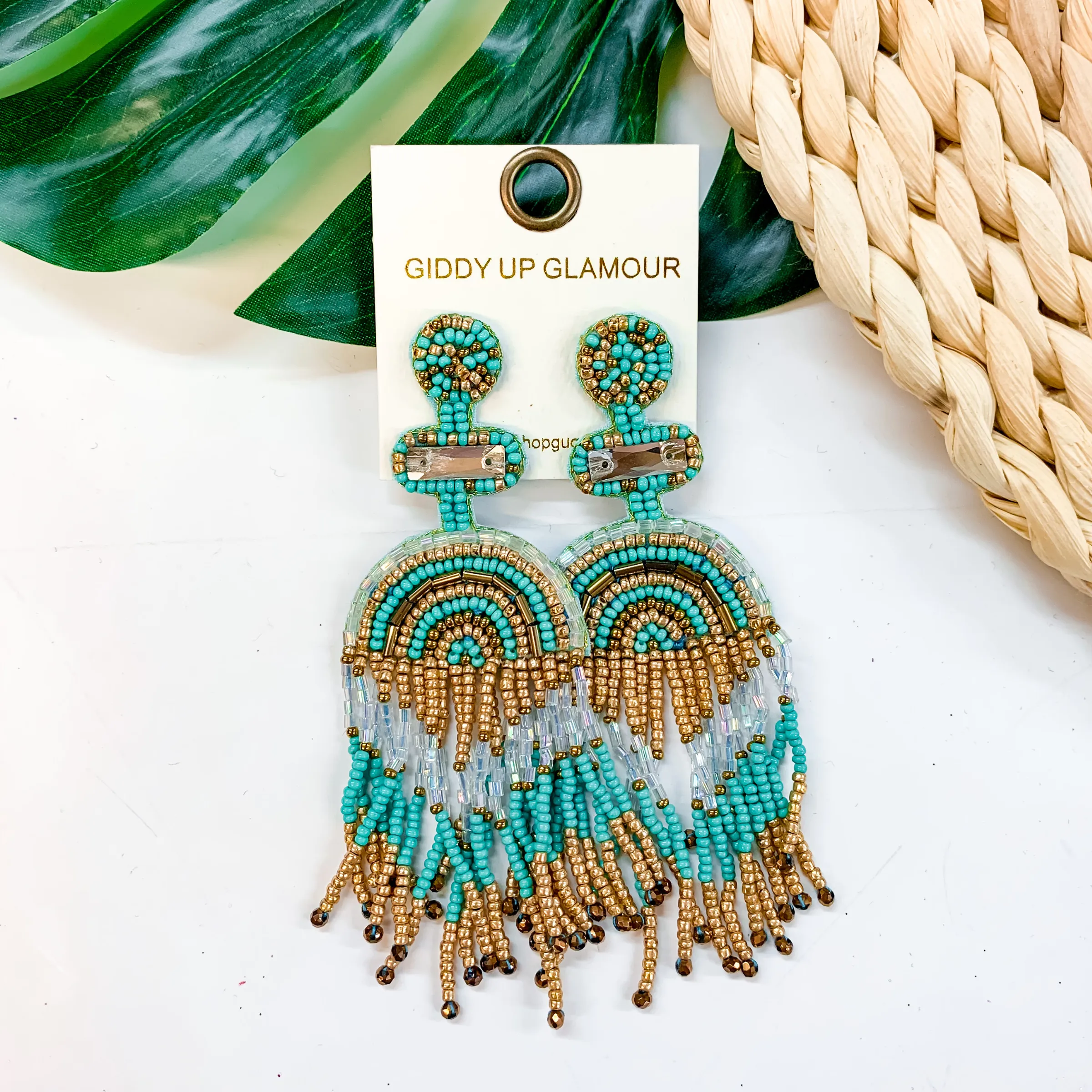 Balcony Views Seed Bead Fringe Earrings in Turquoise