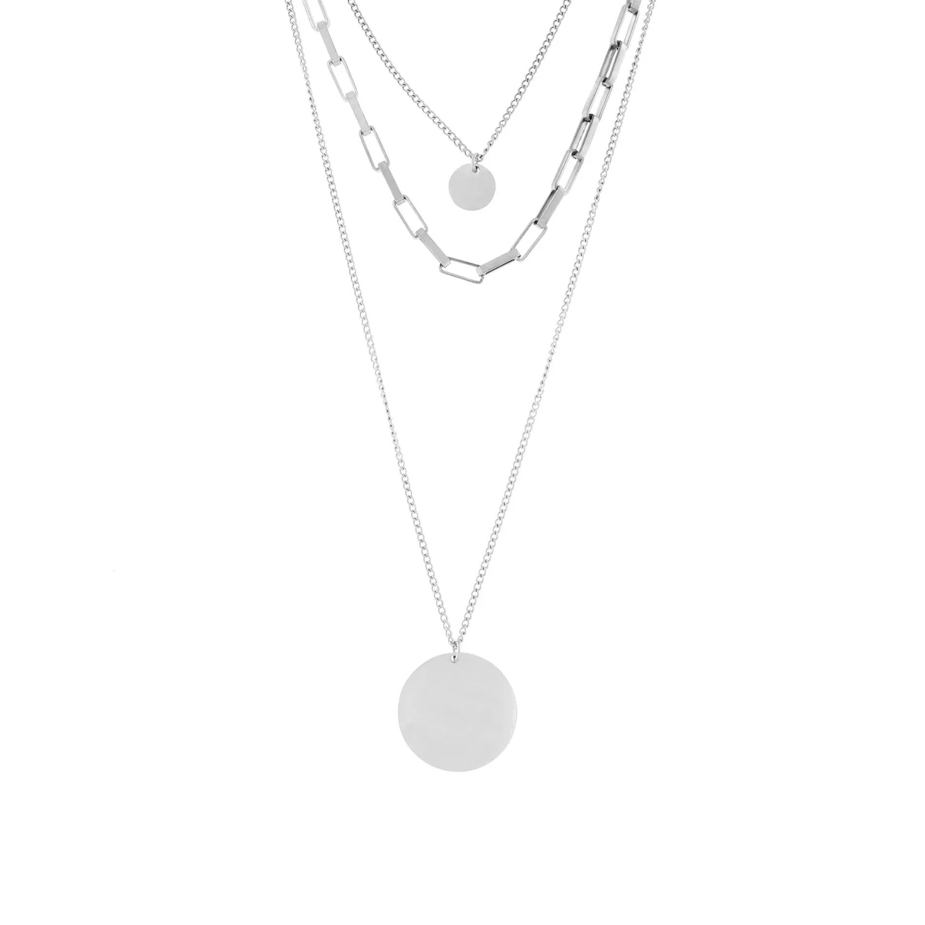 Courage Waterproof Short Pre Layered Geometric Necklace Silver Plating