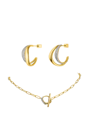 Crystal Galaxy Hoops Set Gold