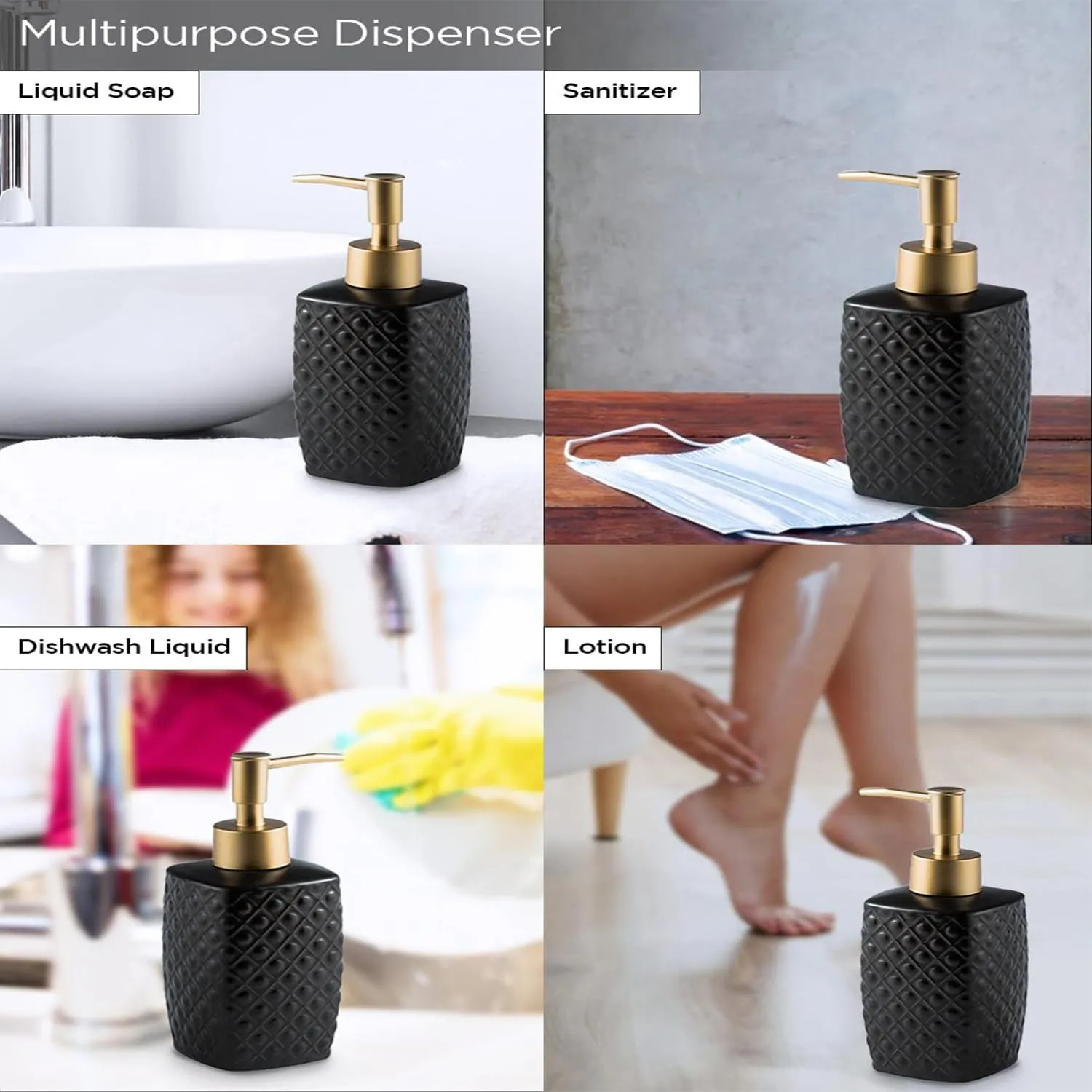 Homestic Liquid Soap Dispenser | Handwash Soap Dispenser | Soap Dispenser for Wash Basin | Shampoo Dispenser Bottle | Bathroom Dispenser Bottle | 310 ML | Black