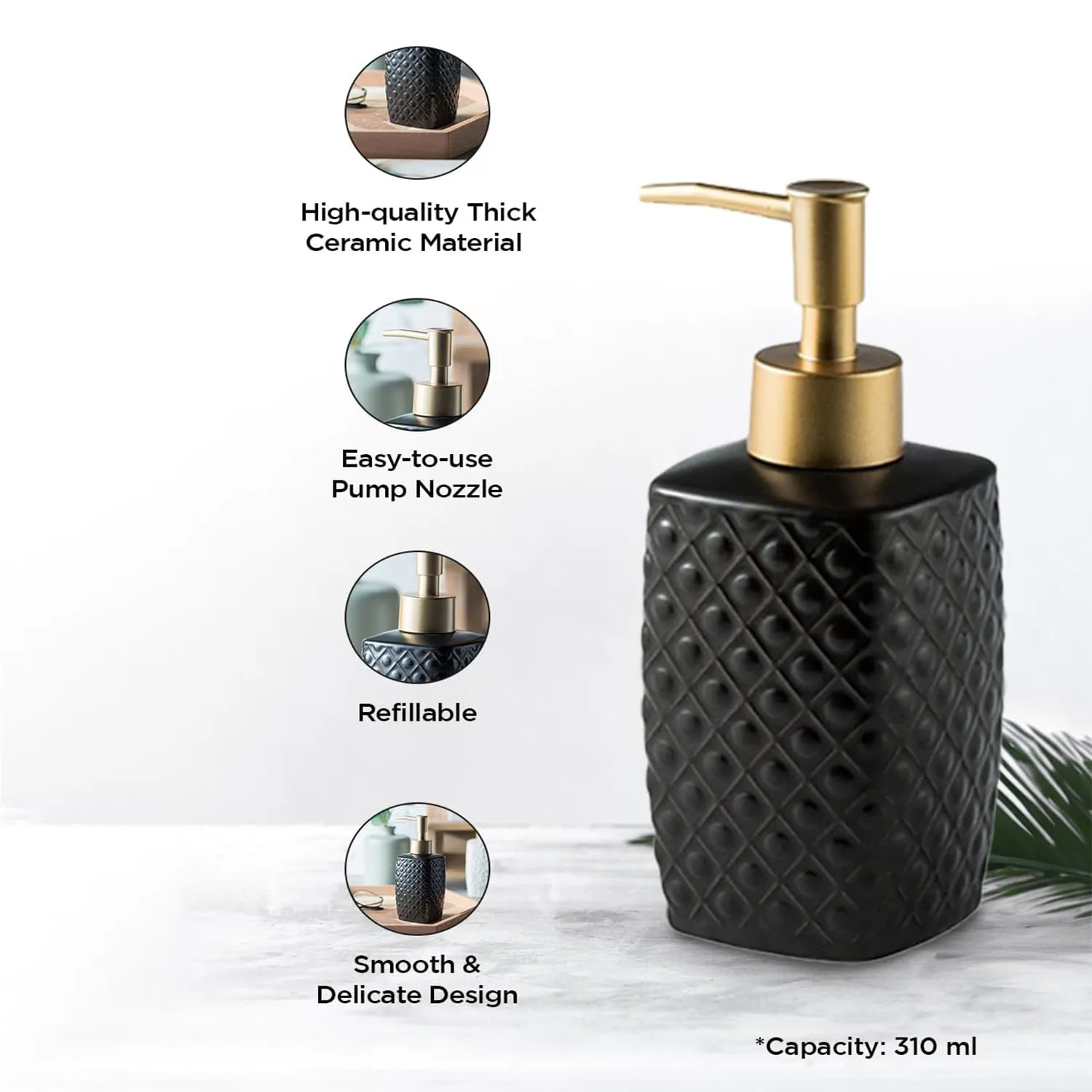 Homestic Liquid Soap Dispenser | Handwash Soap Dispenser | Soap Dispenser for Wash Basin | Shampoo Dispenser Bottle | Bathroom Dispenser Bottle | 310 ML | Black