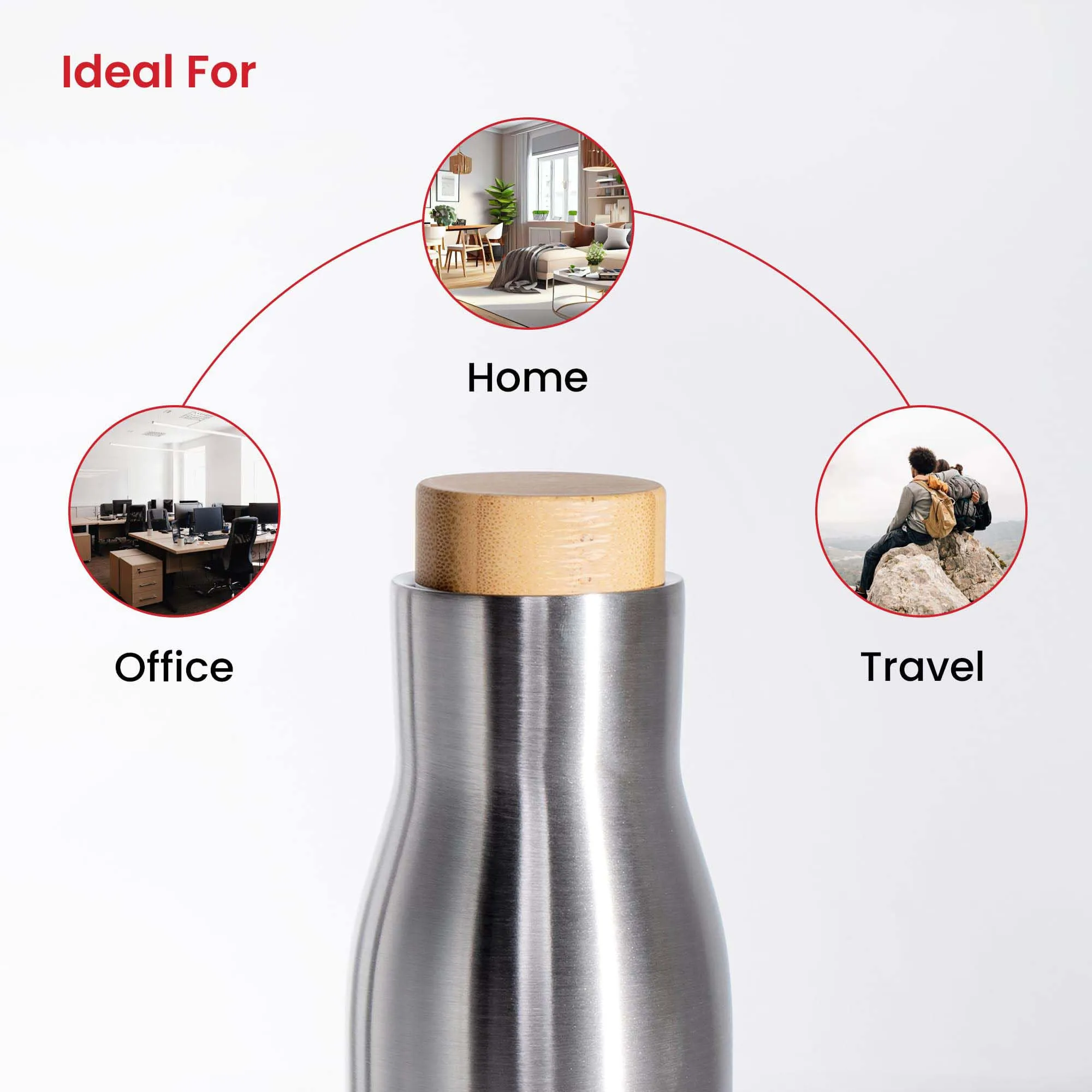 Kuber Industries 1500 ml Flask LeakProof Hot & Cold Stainless Steel Water Bottle with Bamboo Wooden Lid | Stain Resistent Insulated Thermos Water Bottle for Adults & Office | Silver