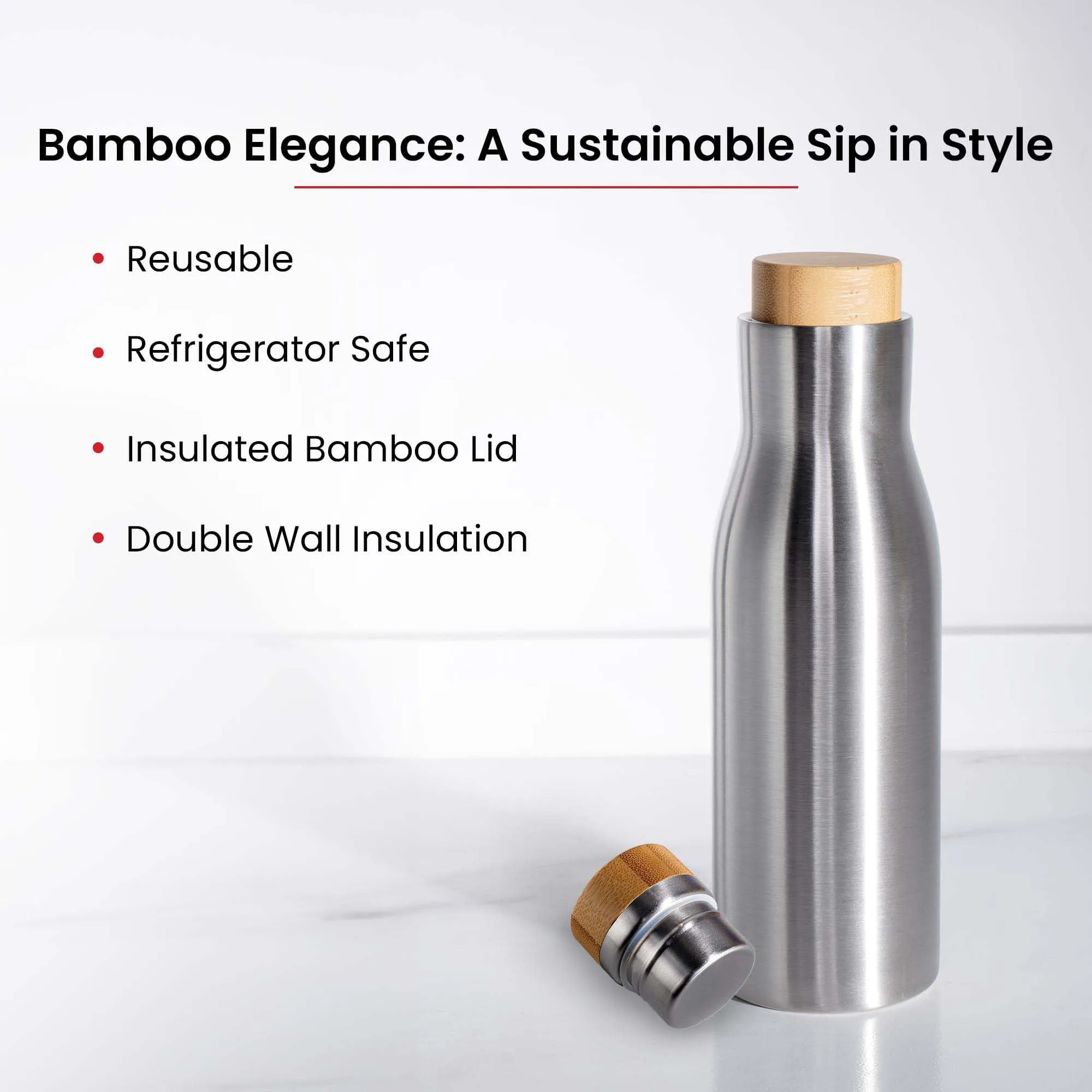 Kuber Industries 1500 ml Flask LeakProof Hot & Cold Stainless Steel Water Bottle with Bamboo Wooden Lid | Stain Resistent Insulated Thermos Water Bottle for Adults & Office | Silver