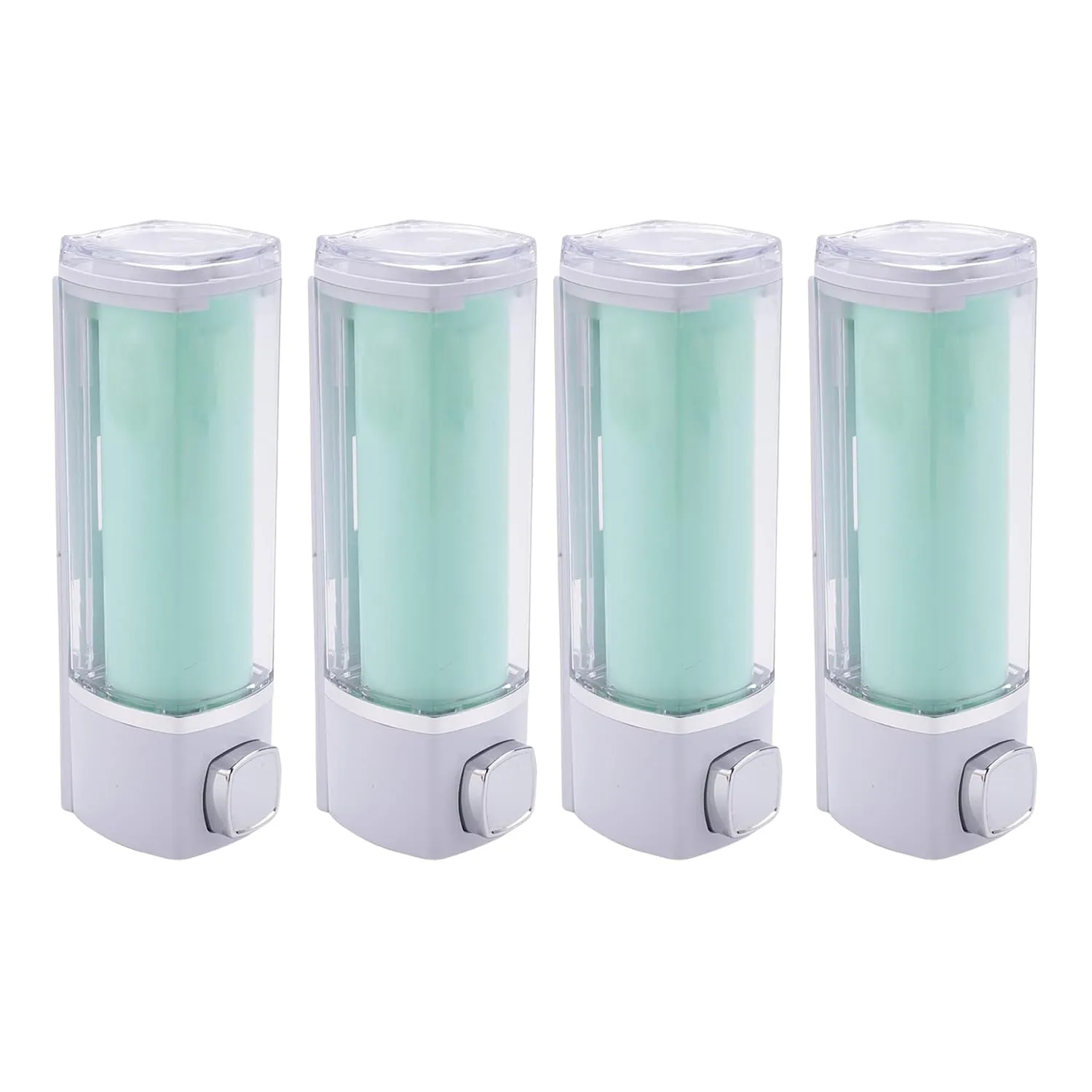 Kuber Industries Manual Shampoo & Soap Dispenser | Wall Mounted | Soap Dispenser for Kitchen & Bathroom | Refillable, Lightweight & Durable | Easy to Clean | Green Color (Pack of 4)