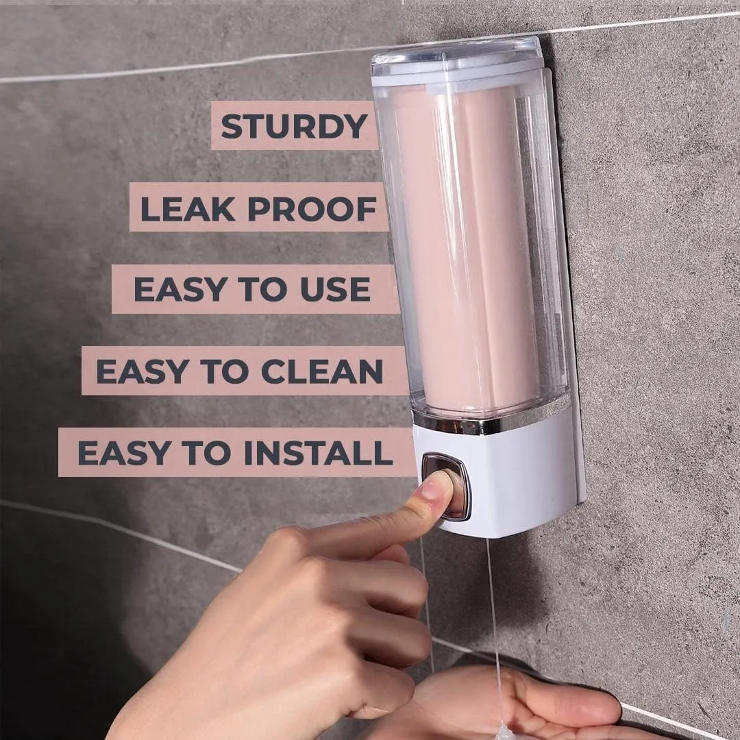 Kuber Industries Manual Shampoo & Soap Dispenser|Wall Mounted|Refillable, Lightweight & Durable|Easy to Clean |Pink- 250 ml