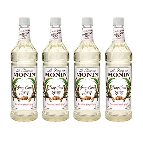 Monin - Pure Cane Syrup, Pure and Sweet, Great for Coffee, Tea, and Specialty Cocktails, Gluten-Free, Non-GMO (1 Liter, 4-Pack)