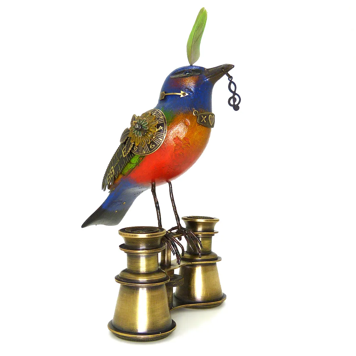 Mullanium Bunting Bird on Binoculars Artists Jim Tori Mullan Steampunk Handmade