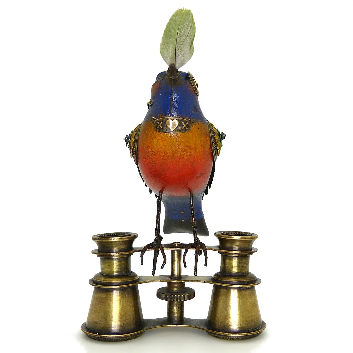 Mullanium Bunting Bird on Binoculars Artists Jim Tori Mullan Steampunk Handmade