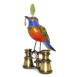Mullanium Bunting Bird on Binoculars Artists Jim Tori Mullan Steampunk Handmade