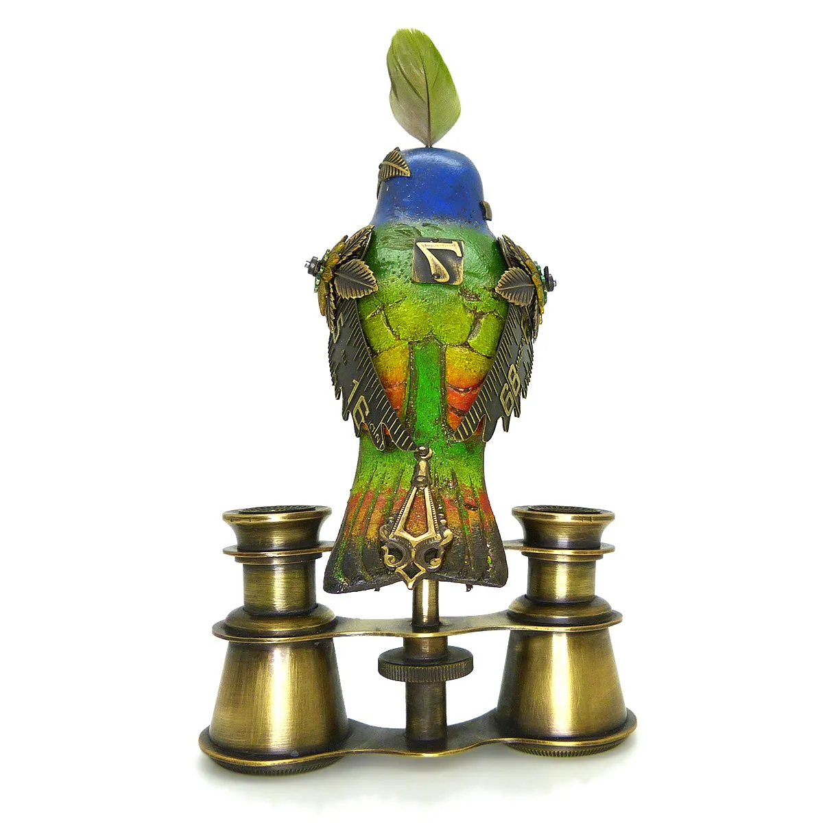 Mullanium Bunting Bird on Binoculars Artists Jim Tori Mullan Steampunk Handmade