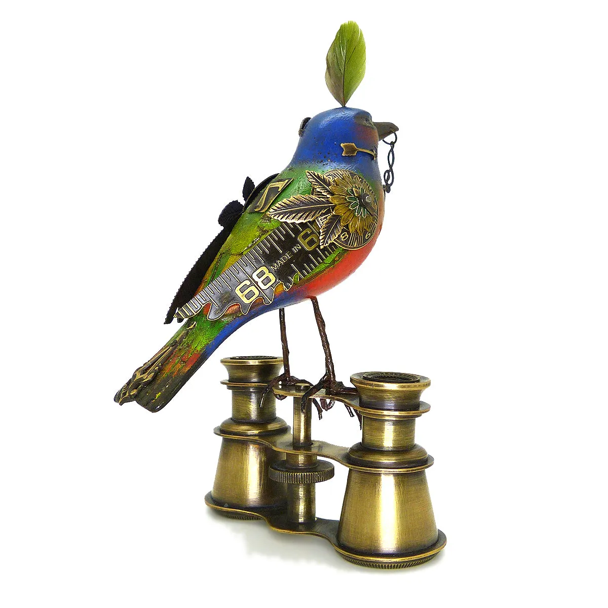 Mullanium Bunting Bird on Binoculars Artists Jim Tori Mullan Steampunk Handmade