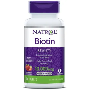 NATROL - Biotin 10000 mcg Fast Dissolve Natural Strawberry - 60 Tablets