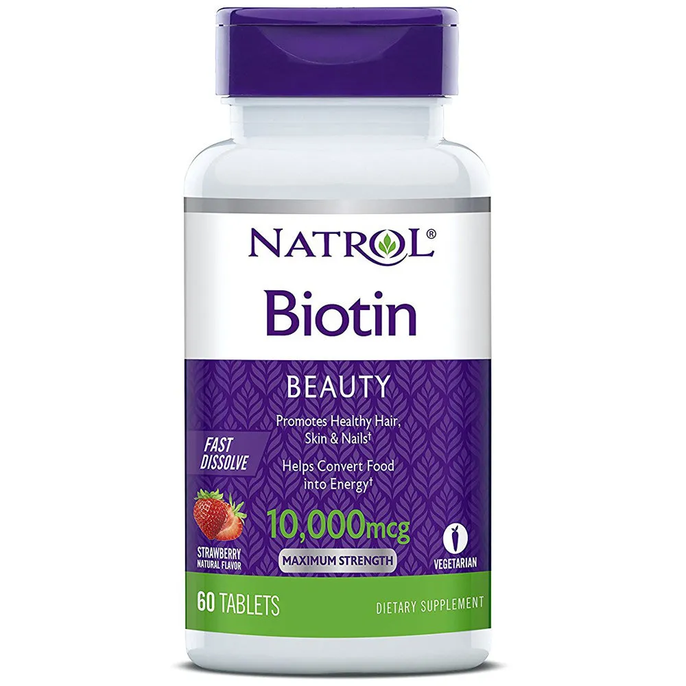 NATROL - Biotin 10000 mcg Fast Dissolve Natural Strawberry - 60 Tablets