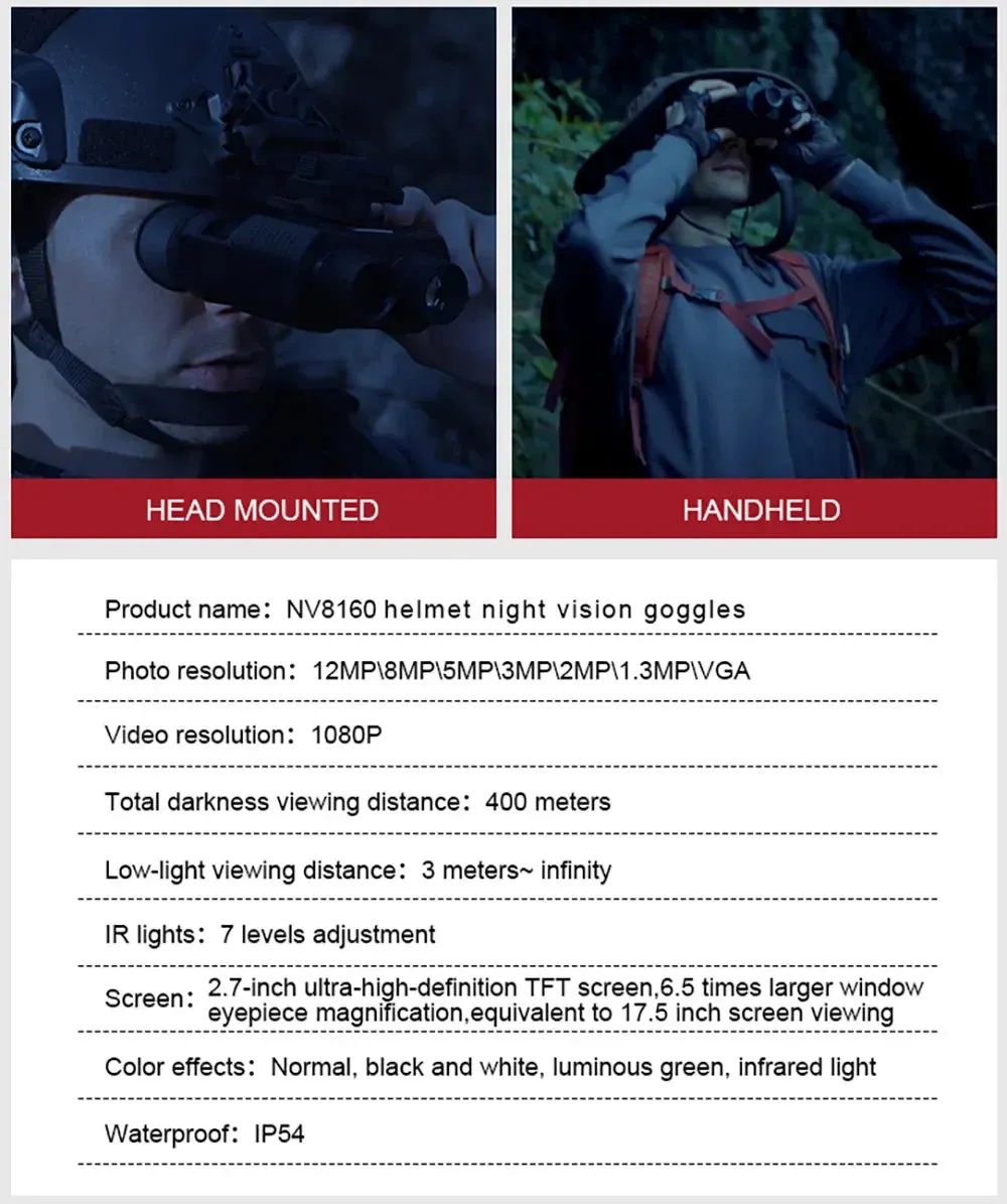 NV8160 Night Vision Binoculars HD 8x Digital Infrared Head Mount Hunting Telescope 400m Surveillance Camping Equipment