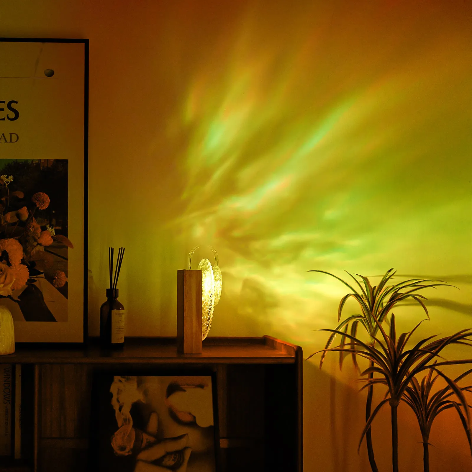 Ocean Wave Night Light Projector with Wood Base