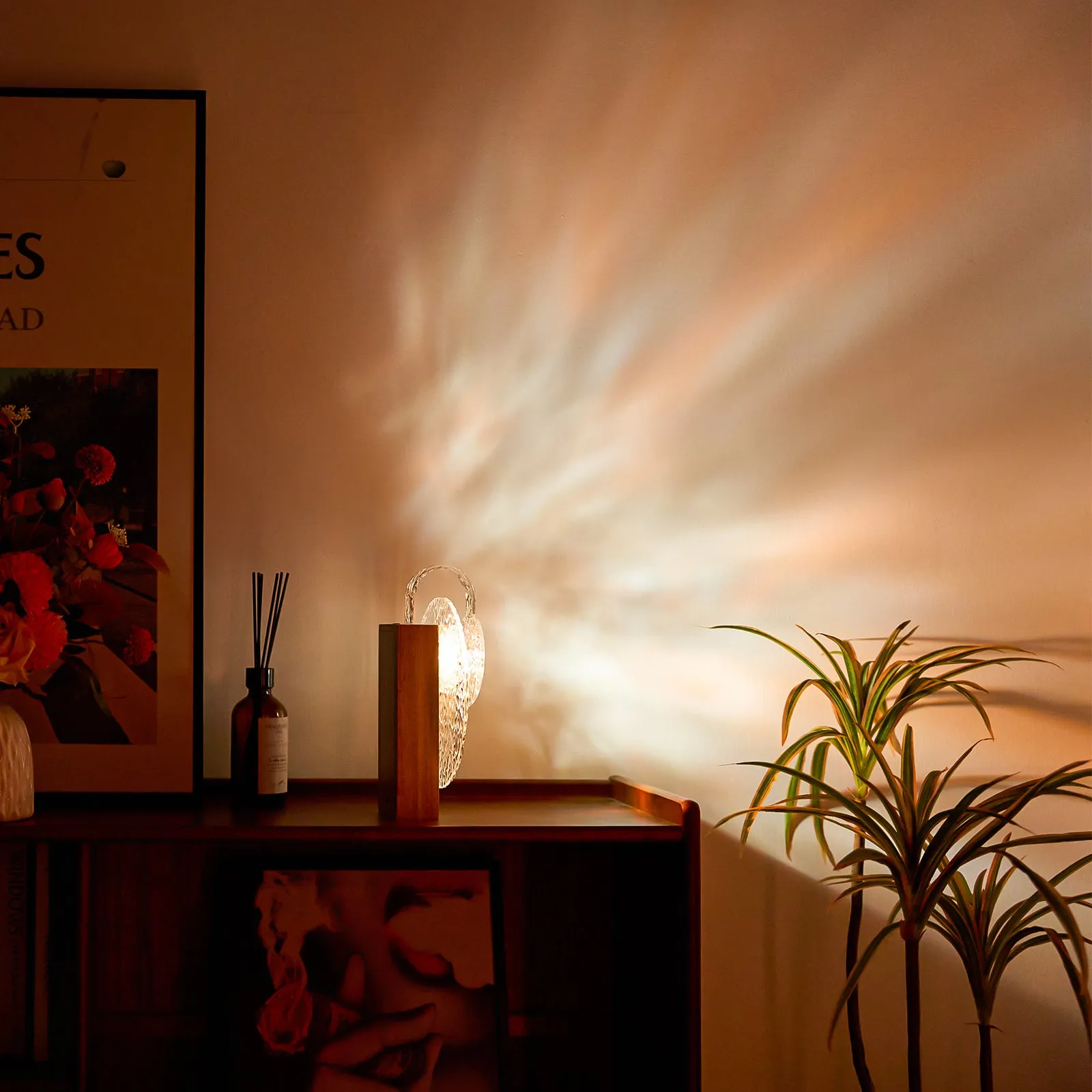 Ocean Wave Night Light Projector with Wood Base
