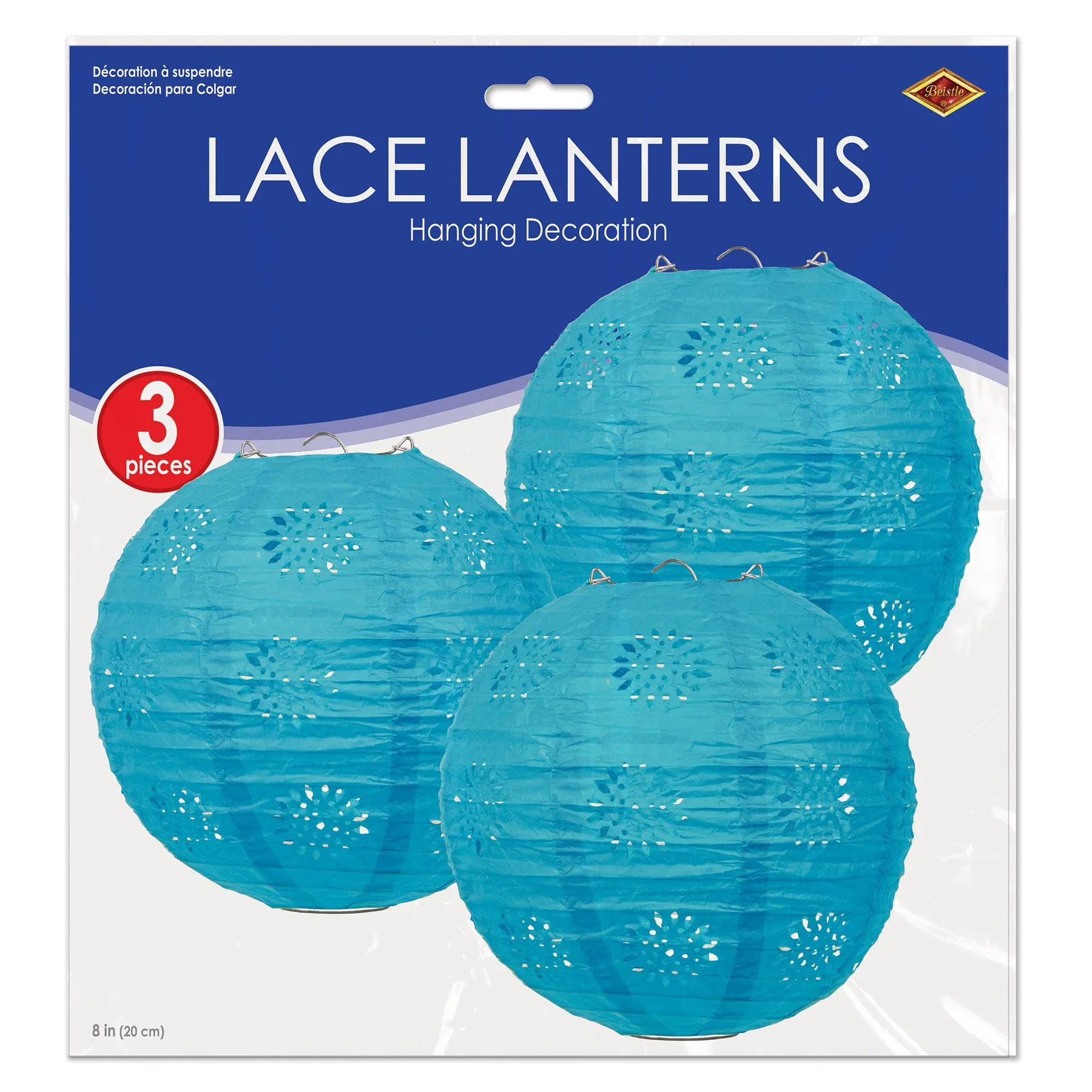 Party Lace Paper Lanterns Turquoise (3 per Package)