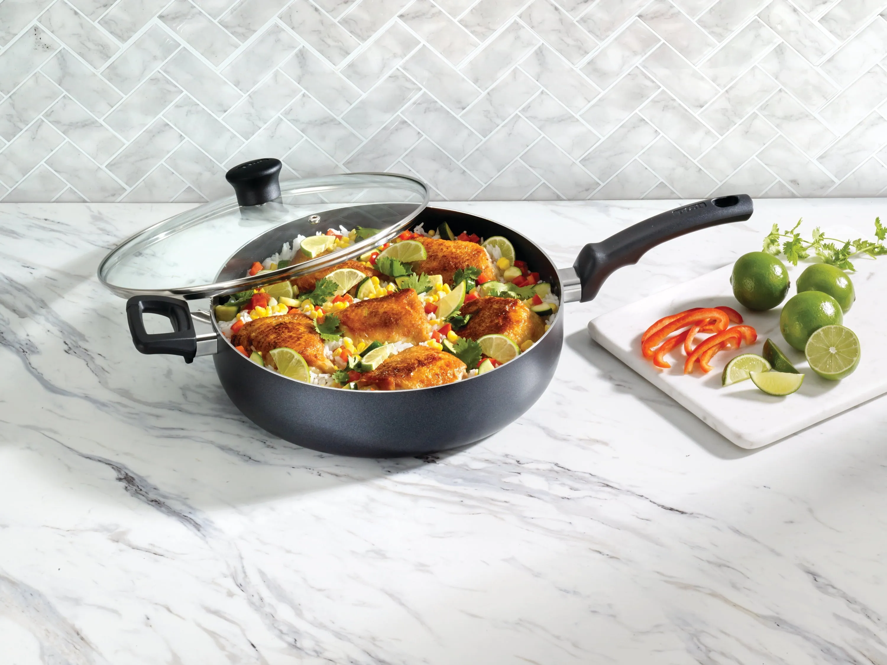 T-fal Kitchen Solutions Cookware, 5 Quart Non-Stick Jumbo Cooker With Lid, Black