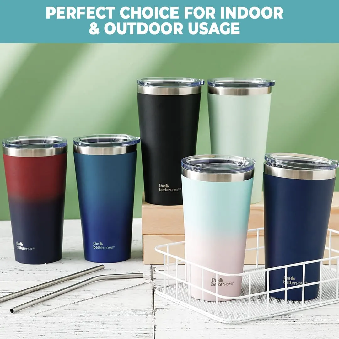 The Better Home 450 ml Insulated Coffee Cup Tumbler with Transparent Lid & Straw | Double Walled 304 Stainless Steel | Leakproof | 6 hrs hot & cold | Perfect For Travel, Home & Office | Blue