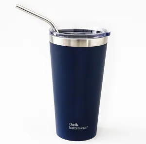 The Better Home 450 ml Insulated Coffee Cup Tumbler with Transparent Lid & Straw | Double Walled 304 Stainless Steel | Leakproof | 6 hrs hot & cold | Perfect For Travel, Home & Office | Blue