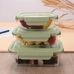 The Better Home Borosilicate Glass Lunch Box Set Of 3 (1040ml,680ml, 410ml) Tiffin Box For Office For Men Women |Lunch Box For Women School Kids |Microwave Safe Leak Proof Airtight Lunch Boxes (Green)