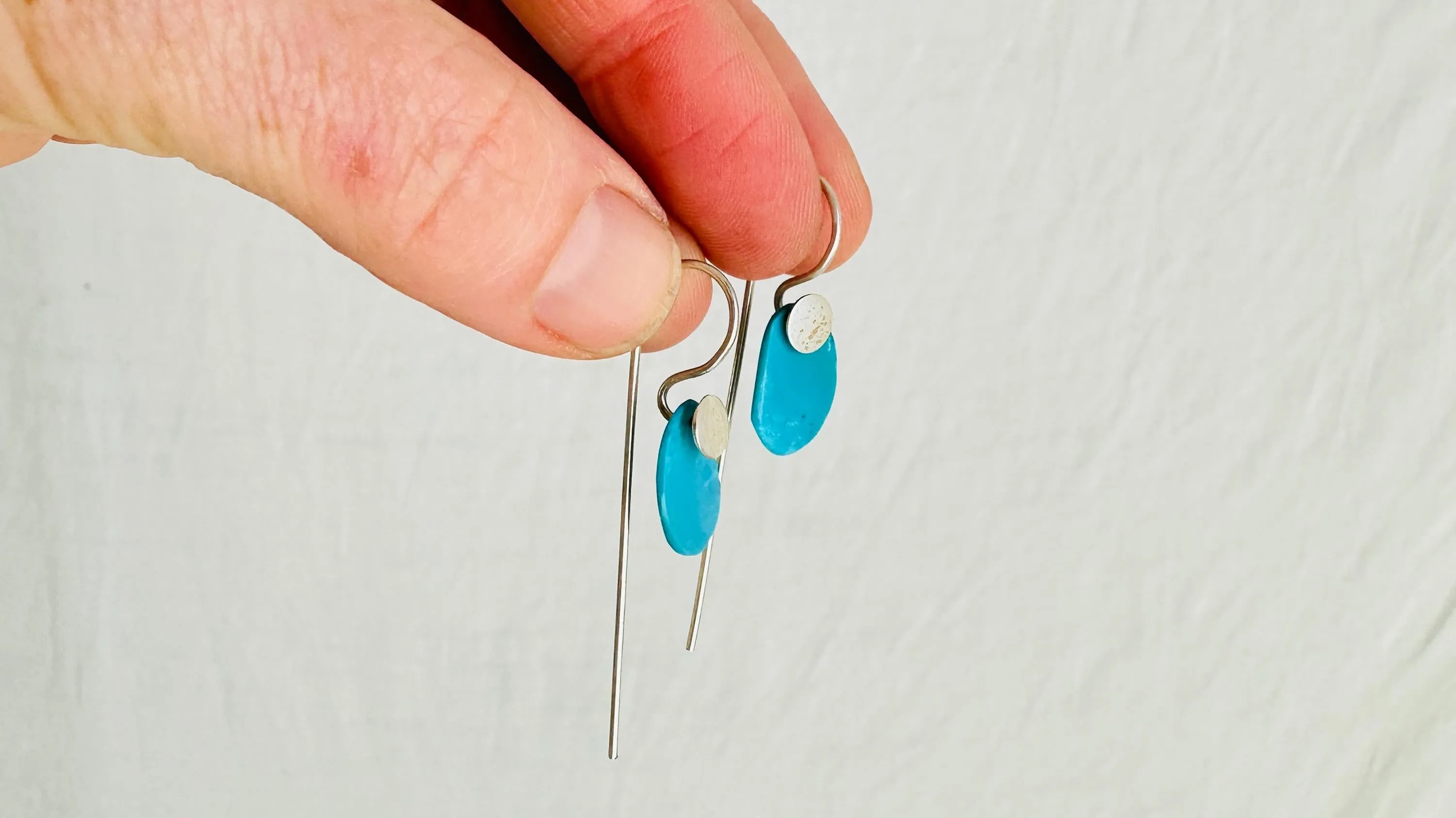 Turquoise & Silver Earrings. Handmade Sterling Silver Jewelry. Natural Sleeping Beauty Stone. 2702