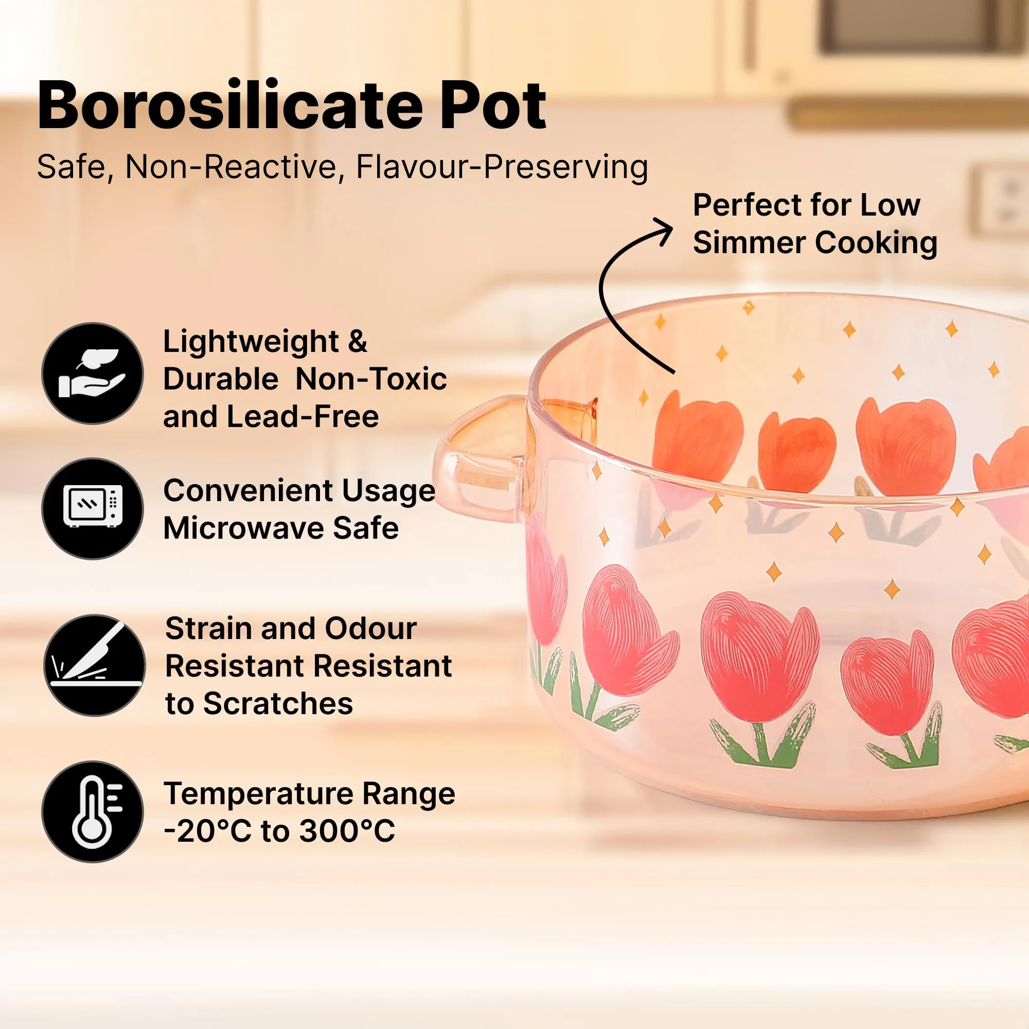 UMAI Borosilicate Glass Saucepan with Lid & Handle for Gas Stove (2.3L - Printed Amber) | Electric Pottery Safe | Handi for Cooking | Microwave Safe | Cooktop for Tea/Milk/Pasta | Diwali Gift