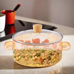 UMAI Borosilicate Glass Saucepan with Lid & Handle for Gas Stove (2.3L - Printed Amber) | Electric Pottery Safe | Handi for Cooking | Microwave Safe | Cooktop for Tea/Milk/Pasta | Diwali Gift
