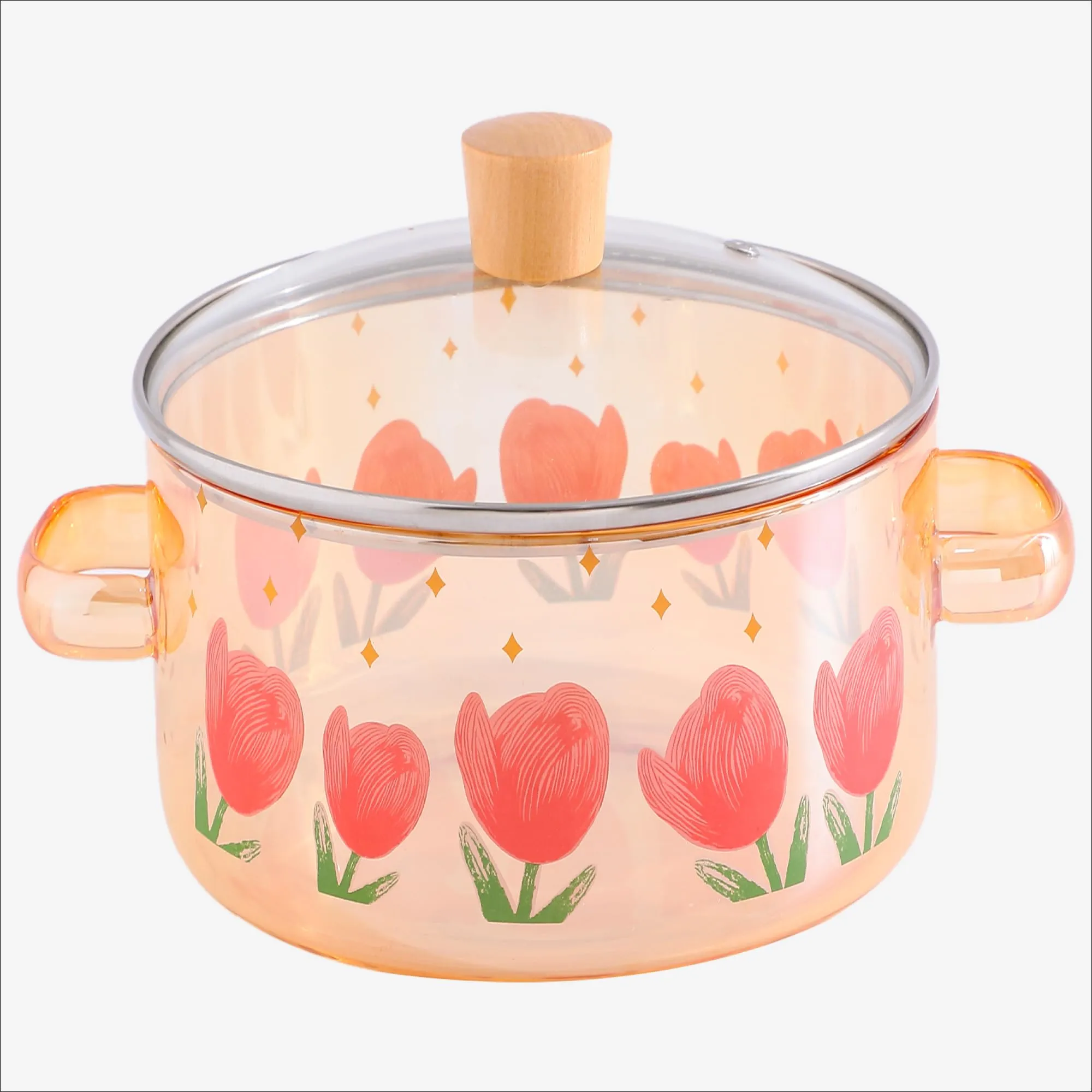 UMAI Borosilicate Glass Saucepan with Lid & Handle for Gas Stove (2.3L - Printed Amber) | Electric Pottery Safe | Handi for Cooking | Microwave Safe | Cooktop for Tea/Milk/Pasta | Diwali Gift