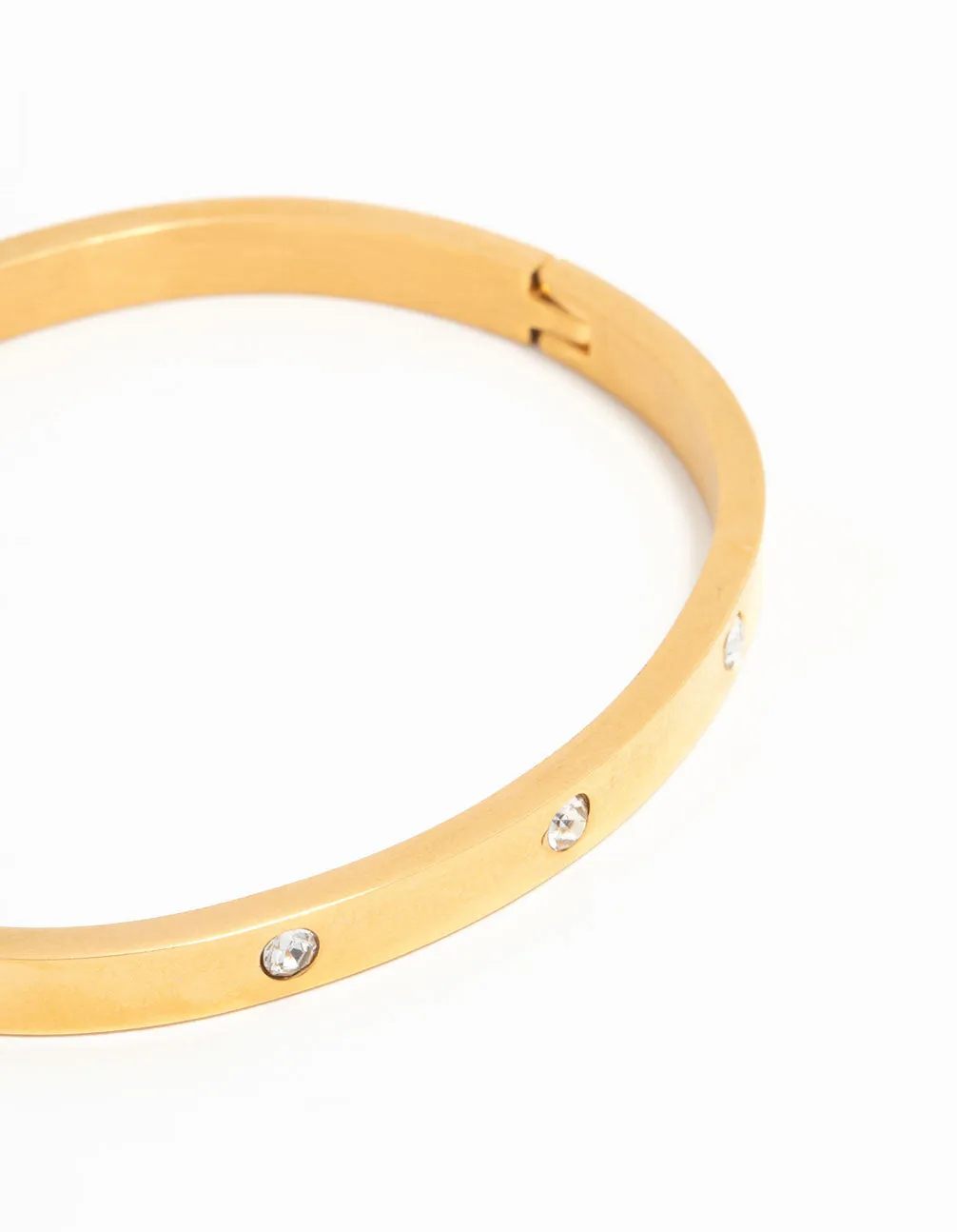 Waterproof Gold Plated Stainless Steel Diamante Hinge Bangle