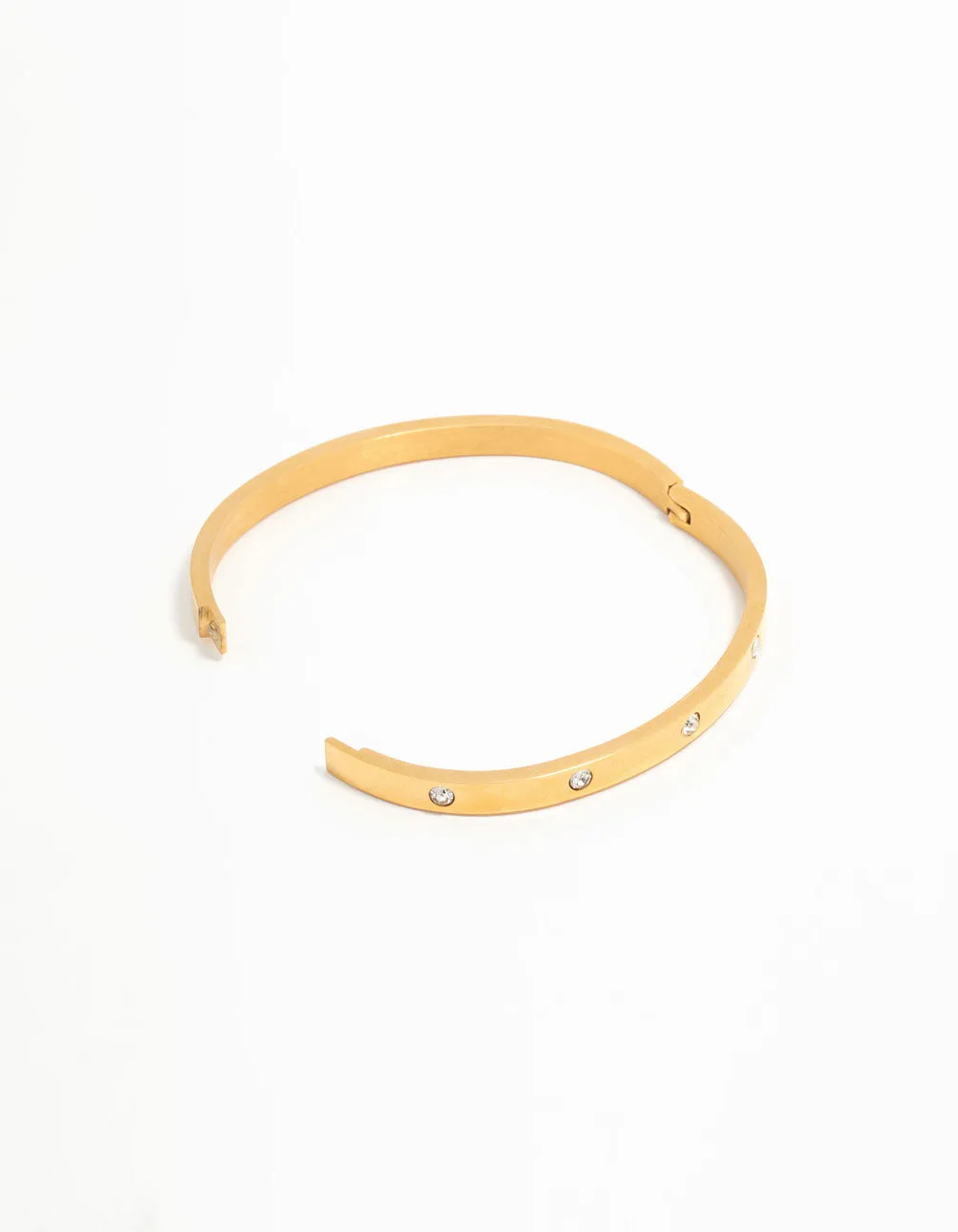 Waterproof Gold Plated Stainless Steel Diamante Hinge Bangle